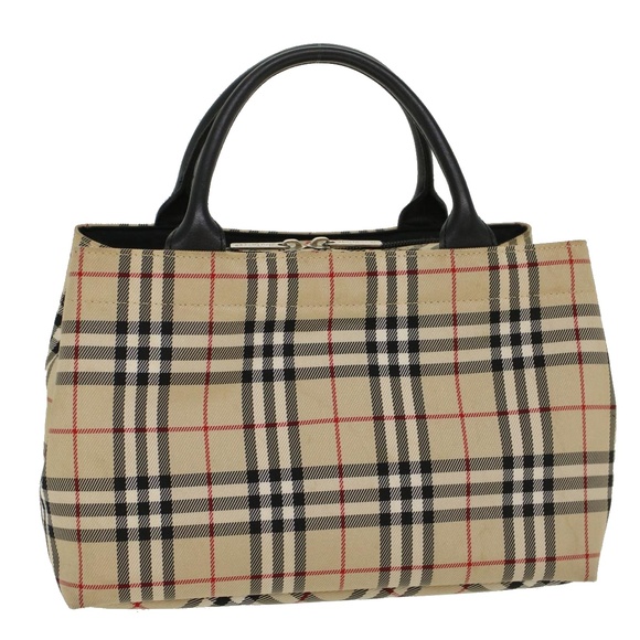 Burberrys Nova Check Blue Label Hand Bag Nylon Beige Auth bs6659 - Picture 1 of 16